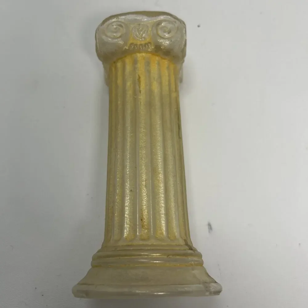 Vtg Gold Frosted Clear Glass Ionic Neo-Classical Greek Roman Column Candlestick